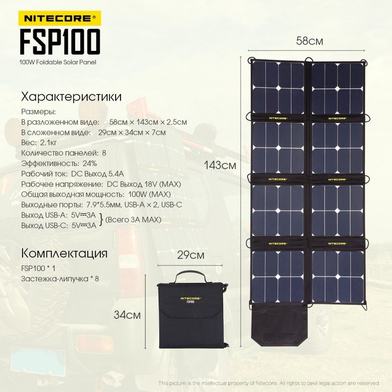Солнечная панель Nitecore FSP100 100W