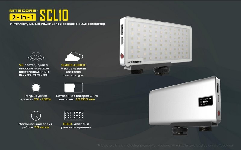 Фонарь Nitecore SCL10 2-в-1 CRI LED+Power Bank