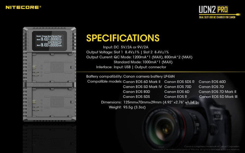 Зарядное устройство Nitecore UCN2 PRO Canon LP-E6N