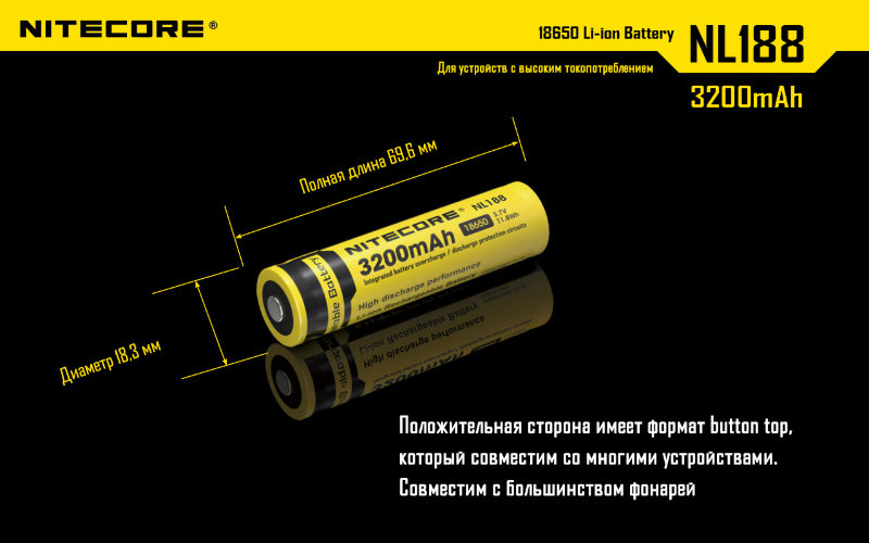 Аккумулятор Nitecore NL1832 18650 Li-ion 3.7v 3200mAh