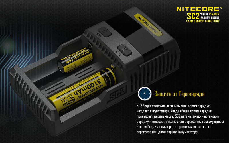 Зарядное устройство Nitecore SC2 с LED дисплеем (0.5A, 1A, 2A, 3A)