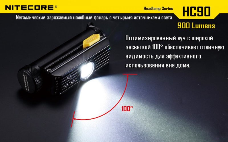 Налобный фонарь Nitecore HC90 Cree XM-L2, 900